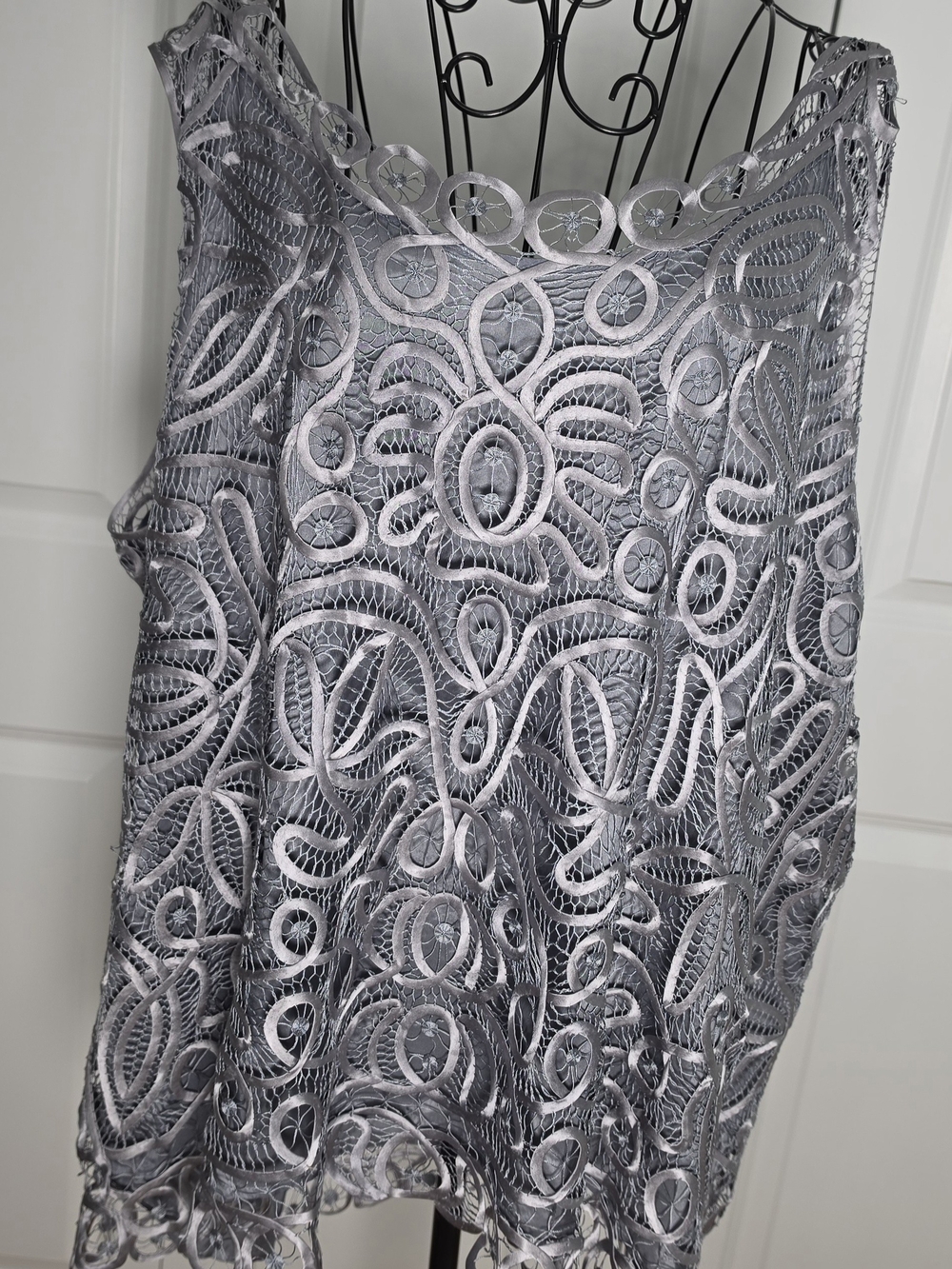Soulmates 100% Silk Crochet Lace Tank Top Gray 2X Artisan Boho
